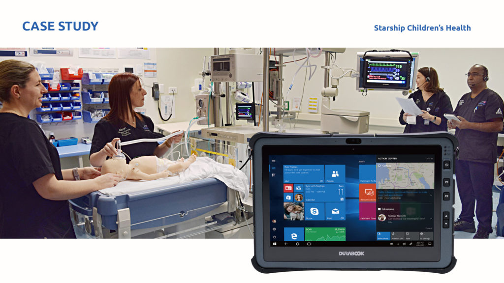 Durabook U11I 的大尺寸显示屏，与实际的医疗显示器尺寸相似，能够承受恶劣的医院环境，且可运行模拟方案的软件。