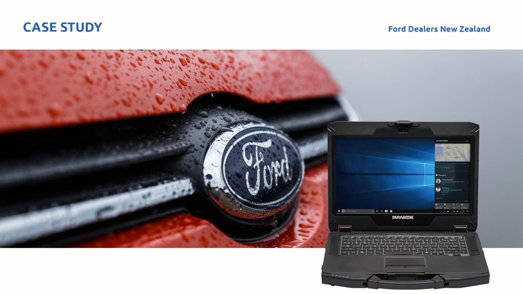 Ford engineers use Durabook’s ruggedized laptop to service their vehicles. They connect to the car's computer to run diagnostics and analyse live data
